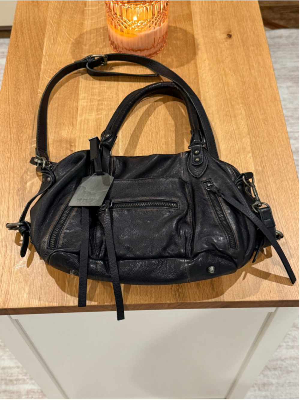 Women's We The Free Baby Emerson Black Leather Satchel Bag One Size